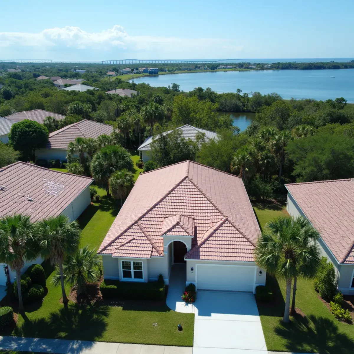 Aerial view of Vero Beach, FL neighborhoods along the Indian River Lagoon
